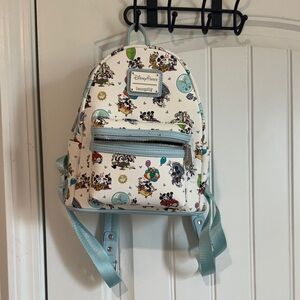 Loungefly White Mini Backpack with Light Blue Accents and Disney Parks Print